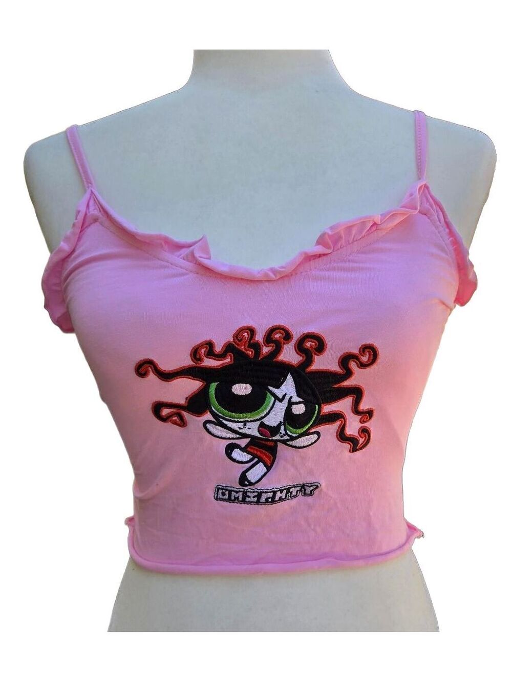 Y2K OMighty Pink Buttercup Cartoon Graphic Cropped Cami Top Lettuce Trim M